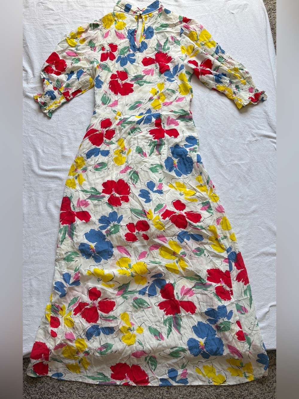 RIXO Target Floral Mock Neck Cascade Ruffle Short Sleeve Midi Dress SZ 6 - Picture 8 of 16